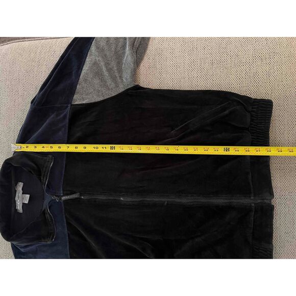 Vintage Perry Ellis America Active Men's XXL Black Blue Gray Velour Zip Jacket - Picture 6 of 9